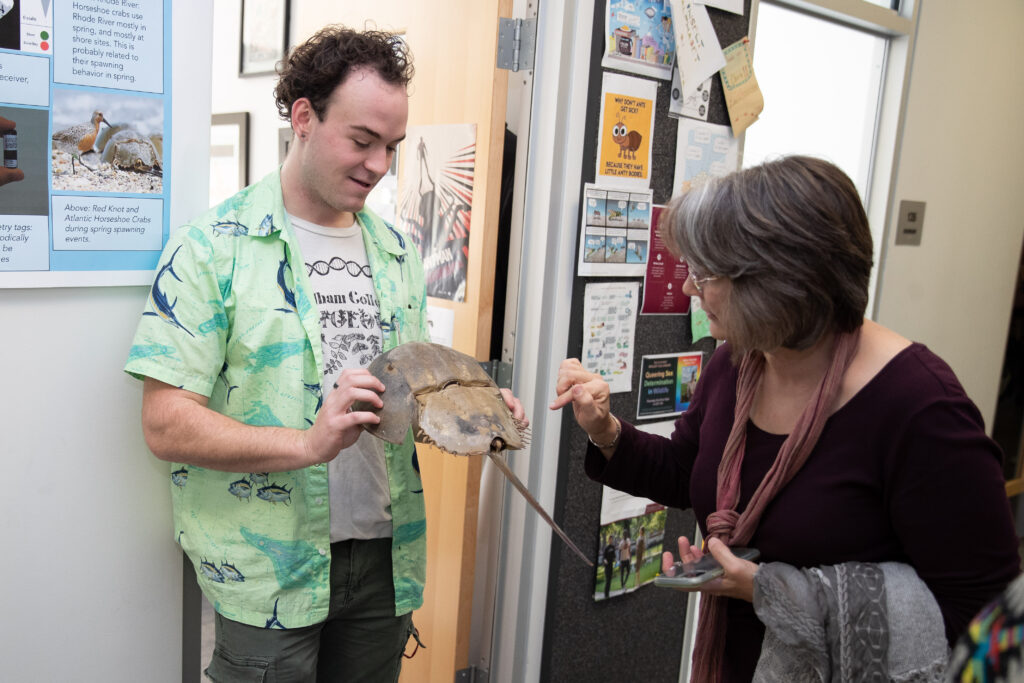 Isaac Robertson-Brown presents his Epic Expo research, using a horseshoe crab as a prop. 