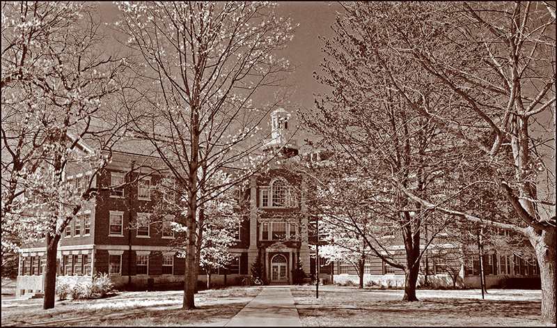An image of Carpenter Hall that Walt Bistline took and sold to Earlham College. 