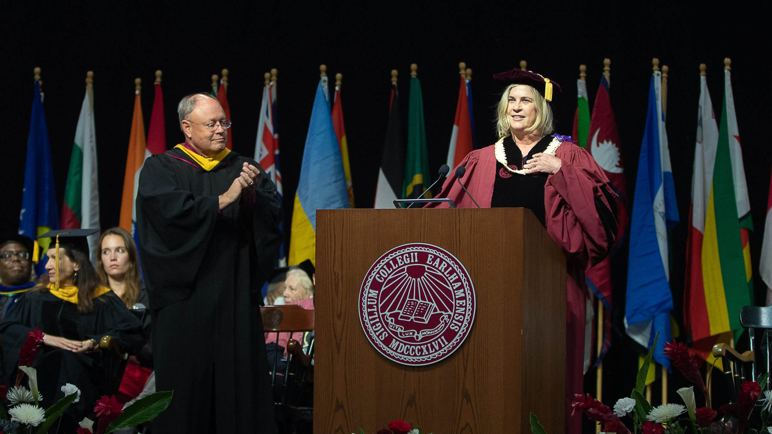 Anne Houtman on stage at her inauguration. 